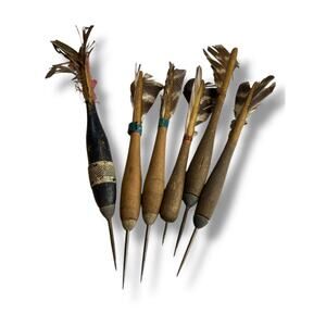 Set of 6 Vintage Darts Wooden Feather for Display Decor